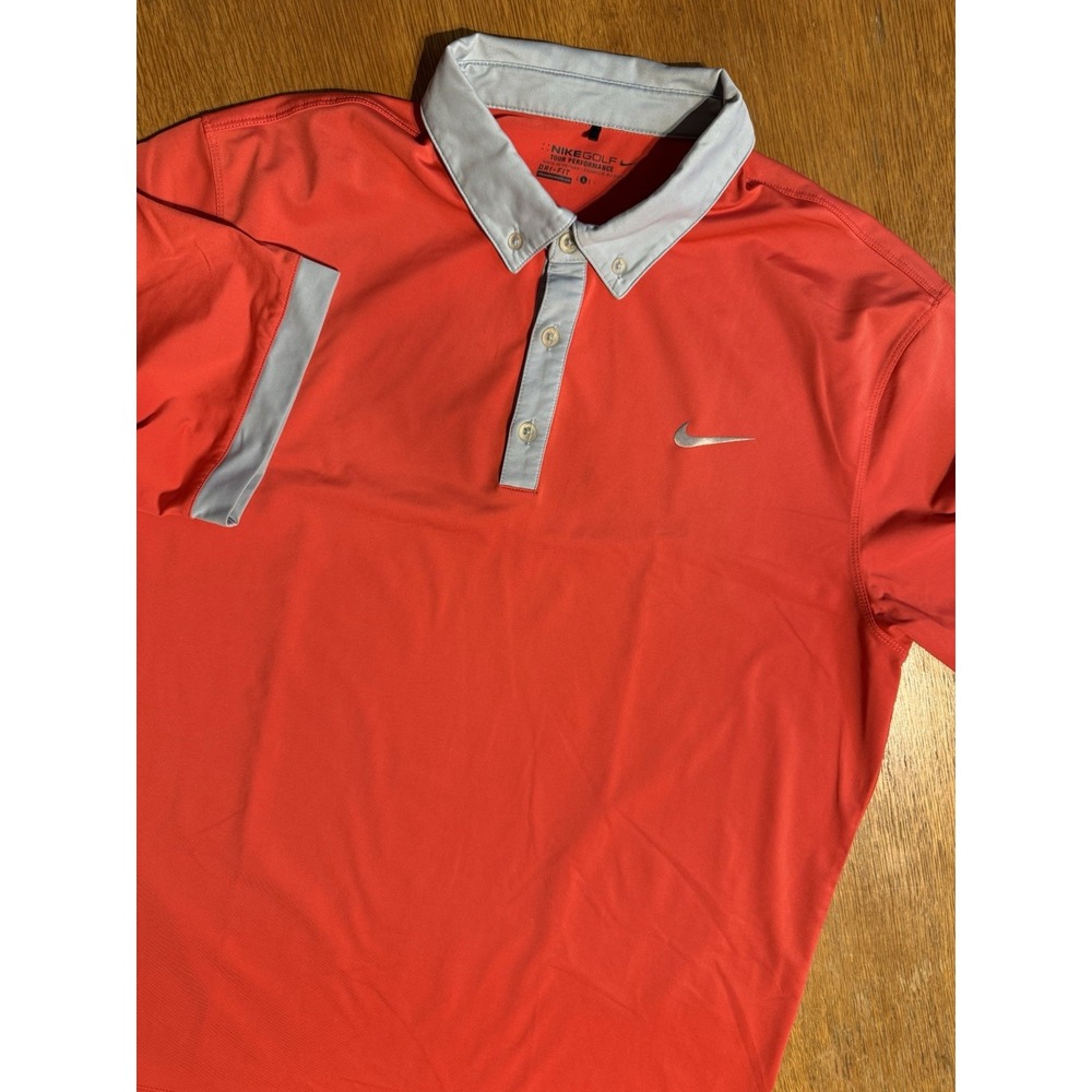 Nike Golf Tour Performance Polo Men L Dri-FIT Red Gray Button Collar Pro Shirt‎